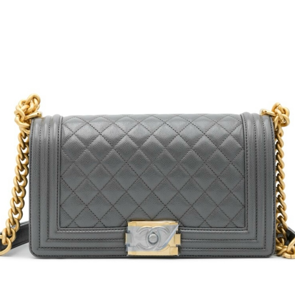 Chanel Grey Quilted Caviar Boy Bag Gold Hardware, 2022